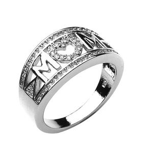Elegant Silver 'Mom' Heart Ring